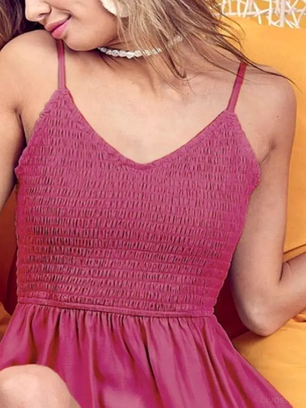 Smocked Camisole with Adjustable Straps and Peplum Hem