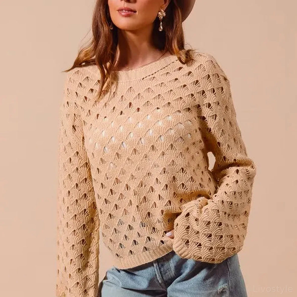 Geometric Pattern Open Knit Lightweight Sweater