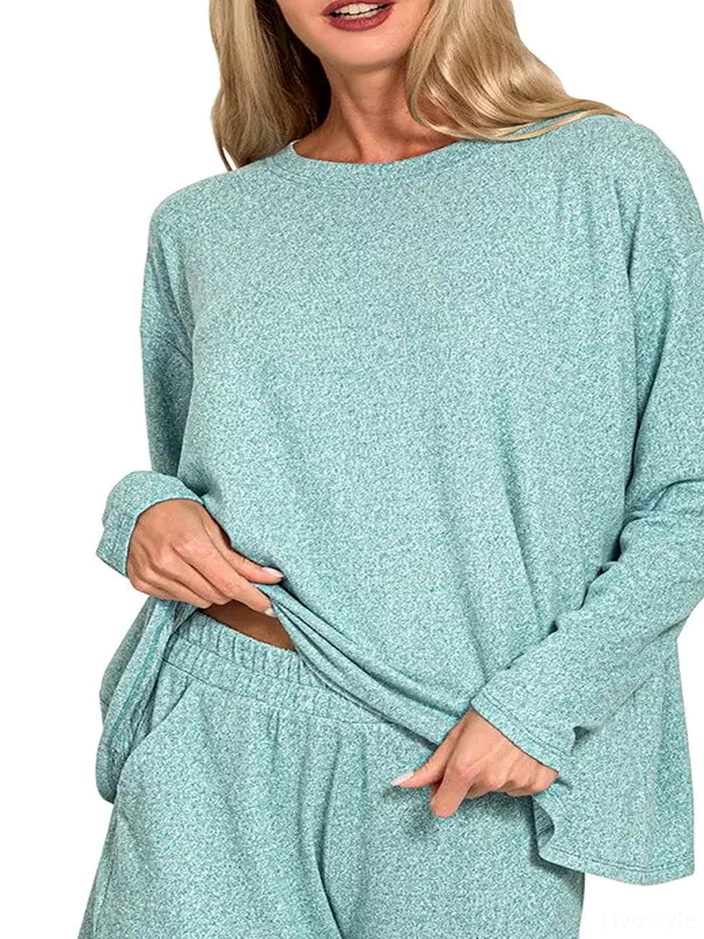 Melange Long Sleeve Tee and Shorts Lounge Set