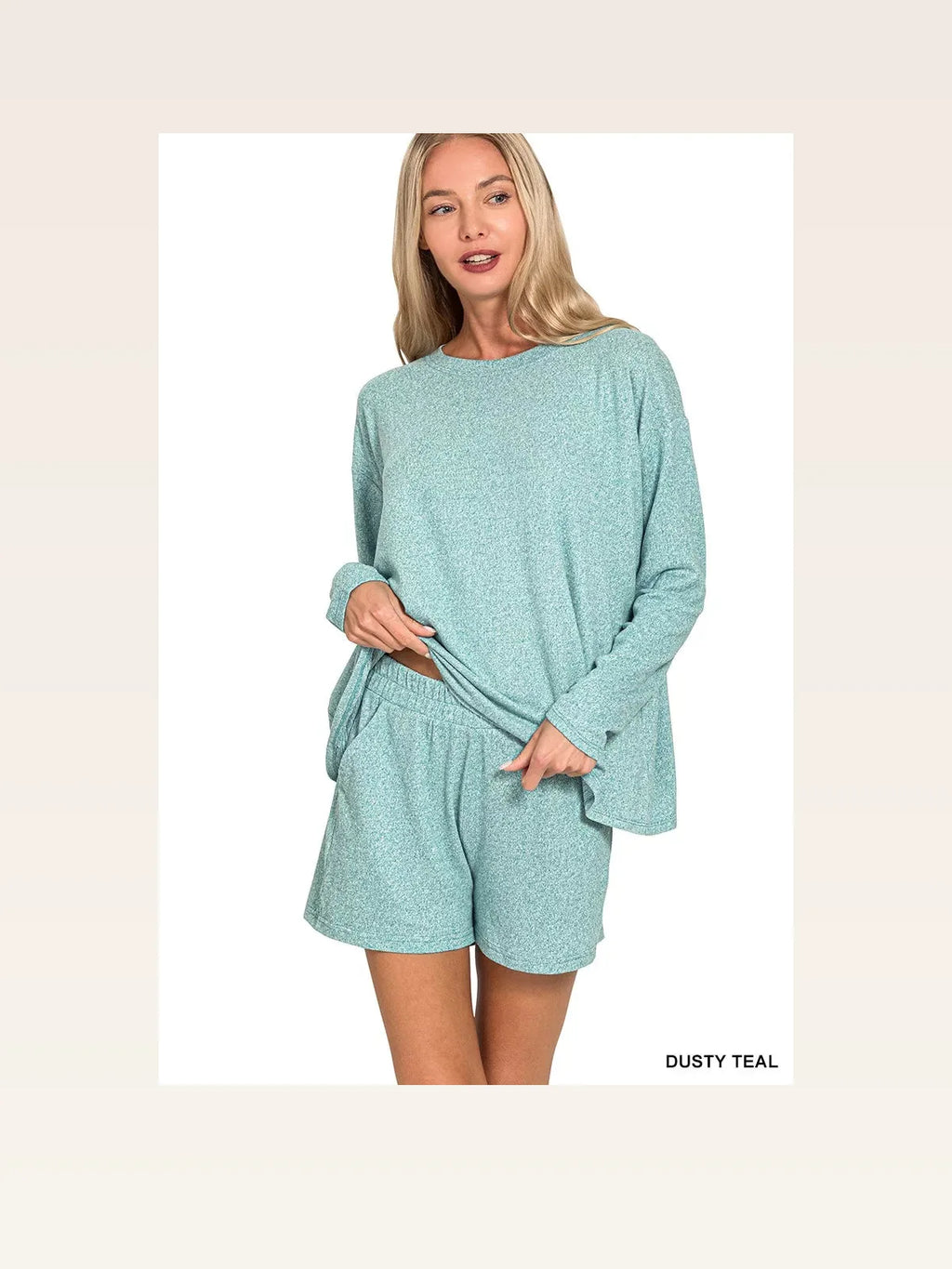 Melange Long Sleeve Tee and Shorts Lounge Set