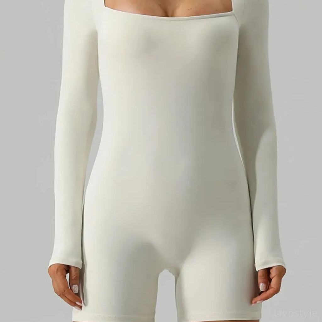 Square Neck Long Sleeve Active Romper