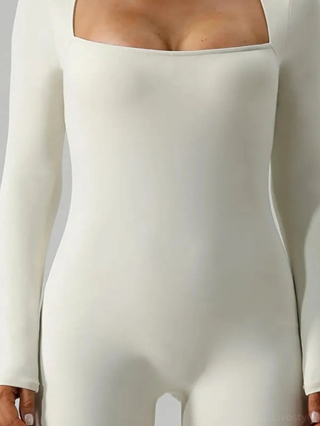 Square Neck Long Sleeve Active Romper
