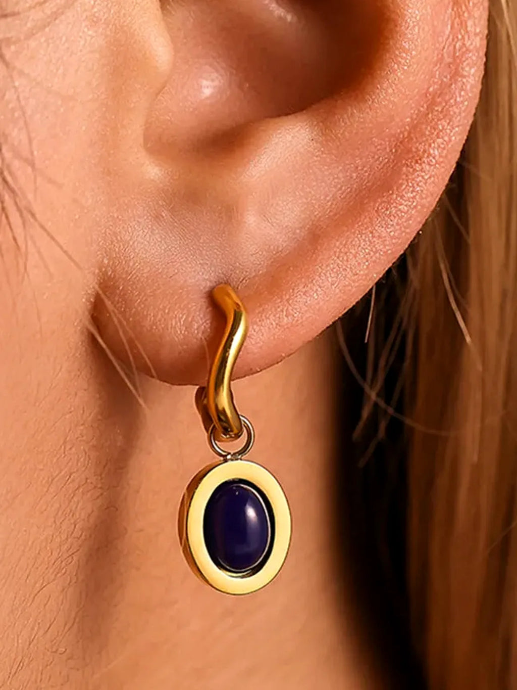Stainless Steel Oval Gemstone Drop Earrings