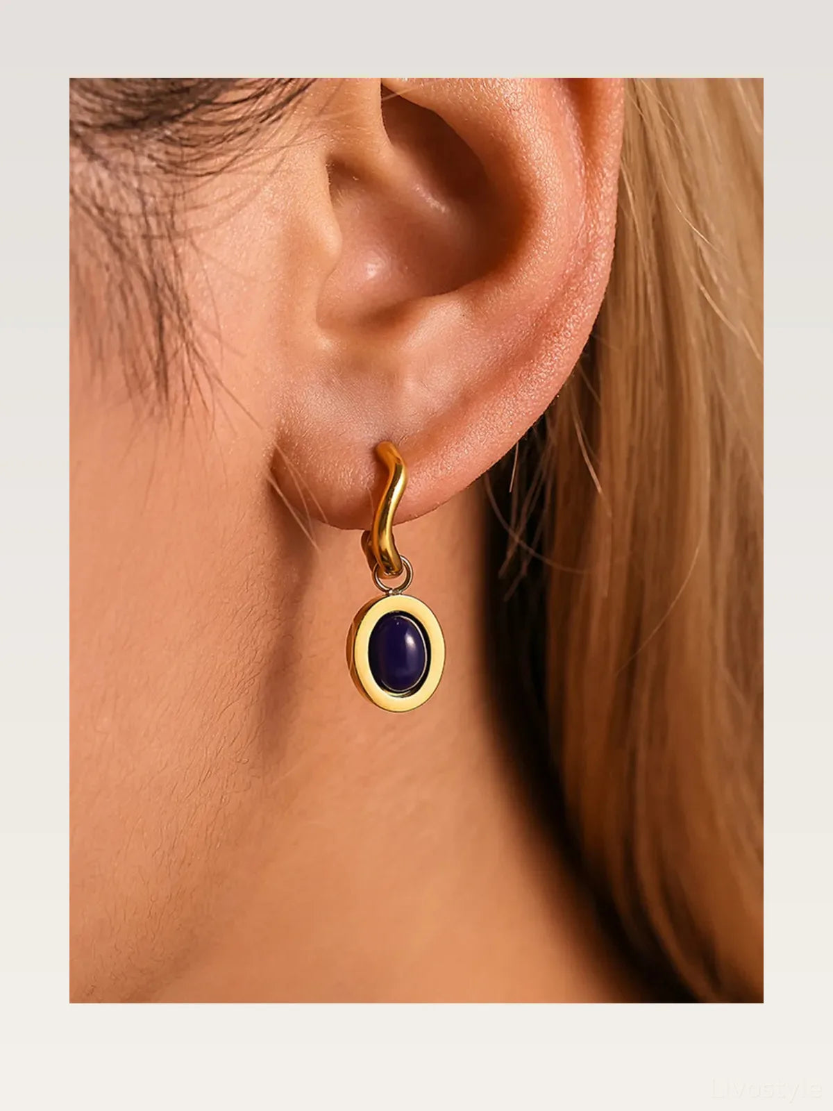 Stainless Steel Oval Gemstone Drop Earrings