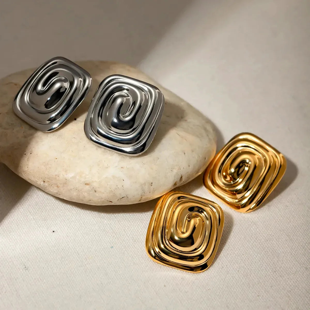 Stainless Steel Spiral Square Stud Earrings