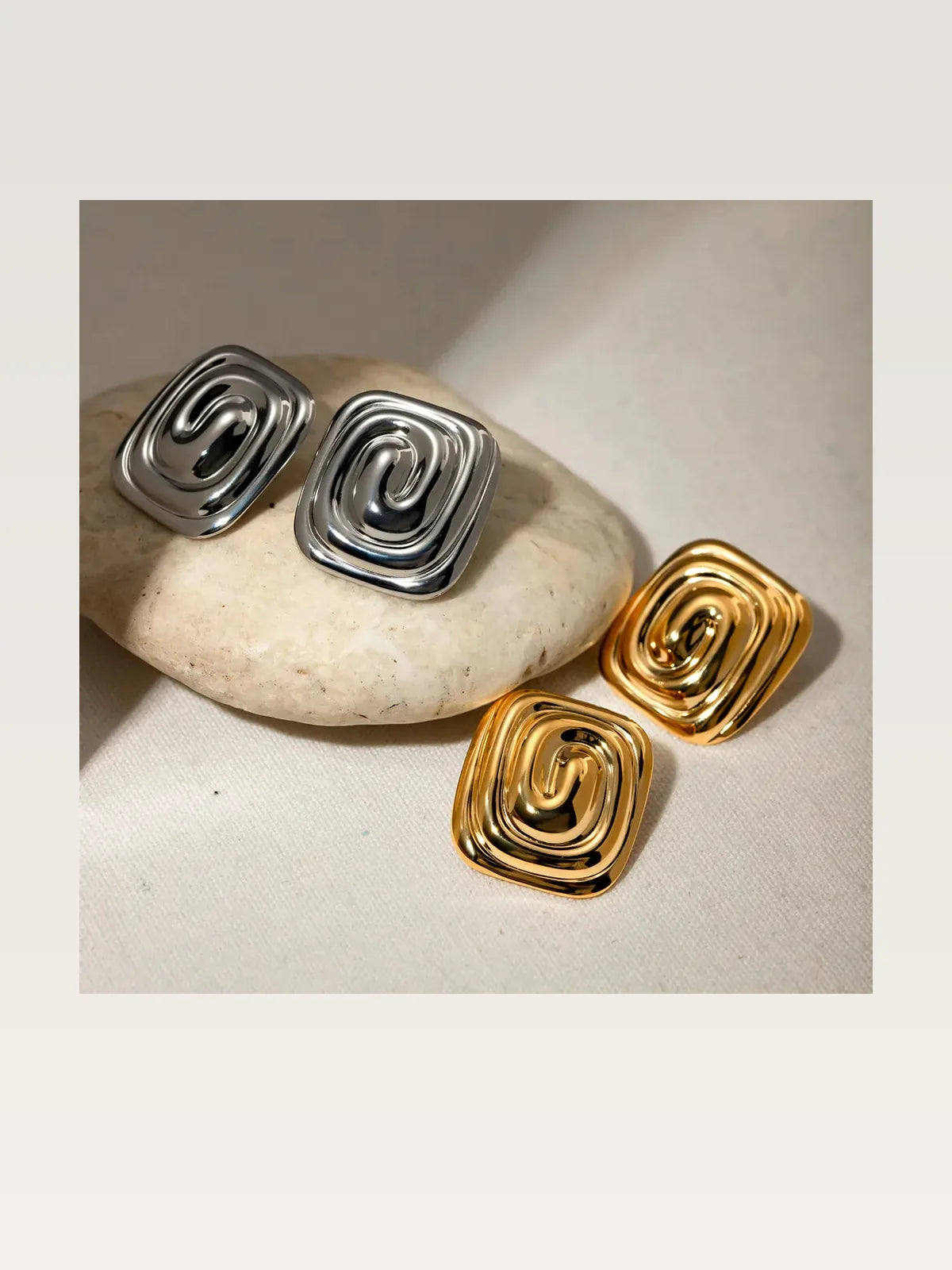 Stainless Steel Spiral Square Stud Earrings