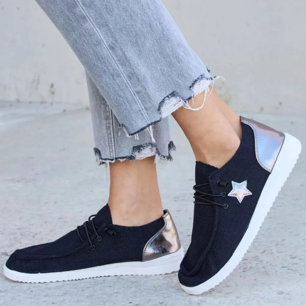 Star Detail Lace-Up Flat Sneakers