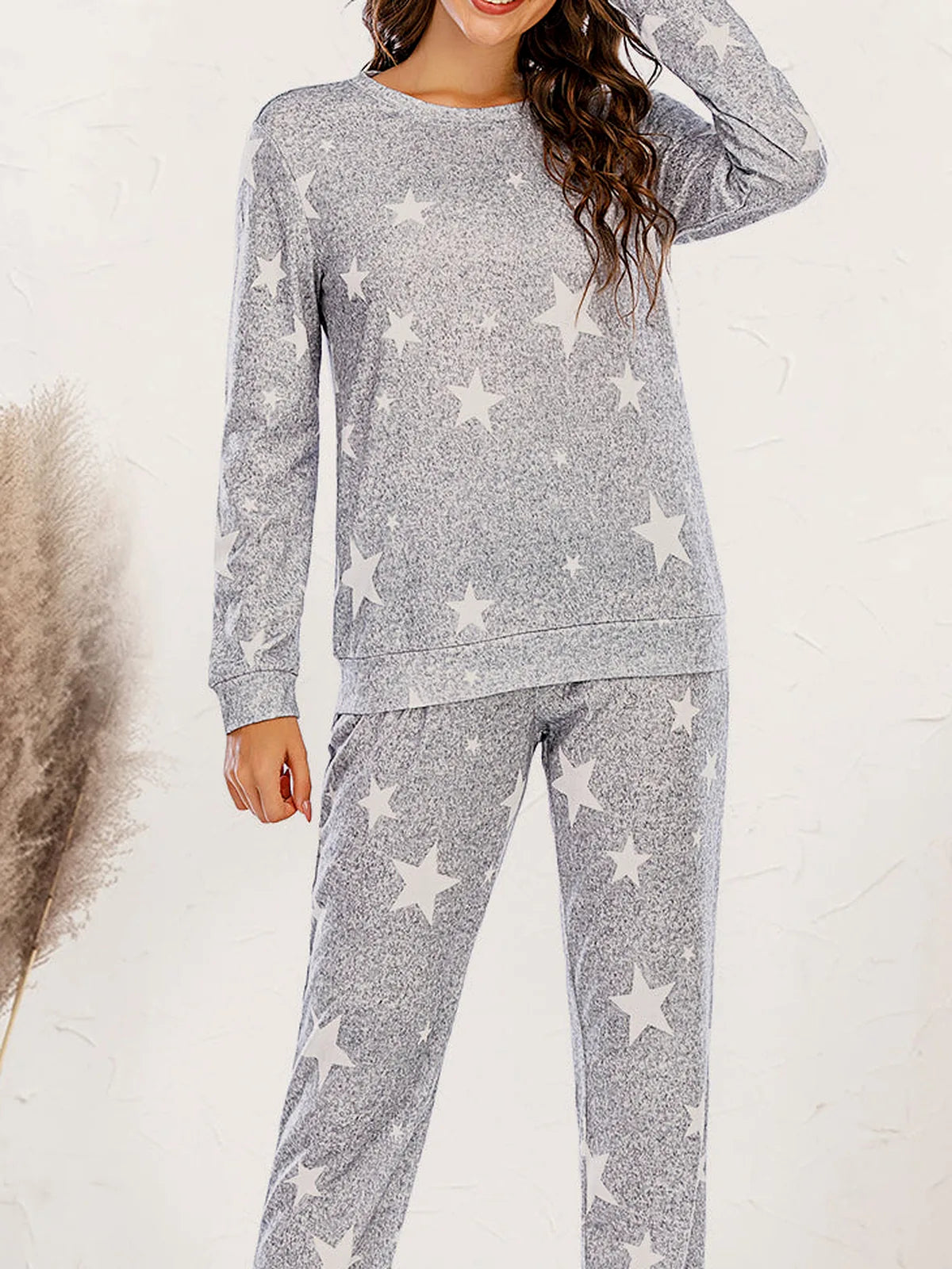 Star Pattern Long Sleeve Top and Pants Lounge Set