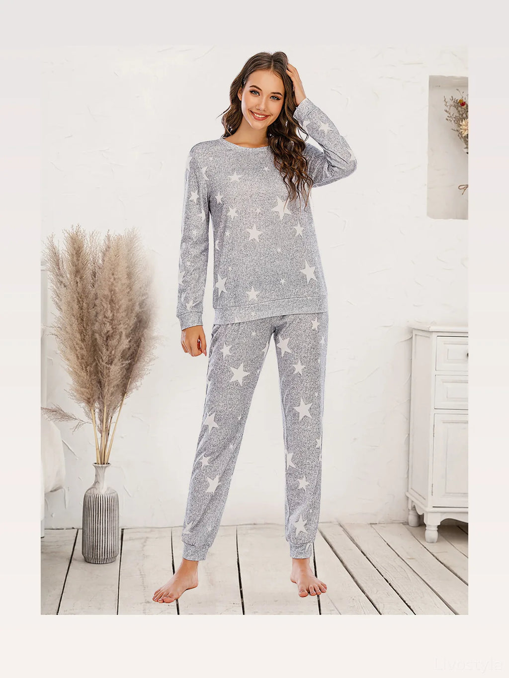 Star Pattern Long Sleeve Top and Pants Lounge Set
