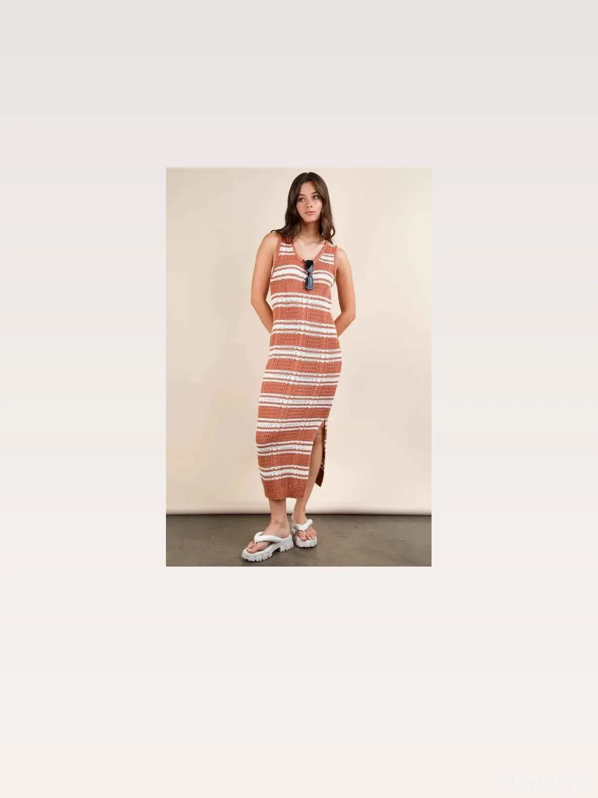 Stripe Knit Sweater Midi Dress