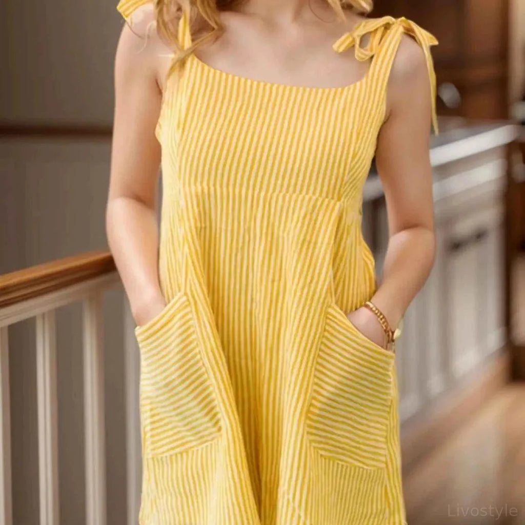 Striped Smocked Back Romper with Shoulder Ties