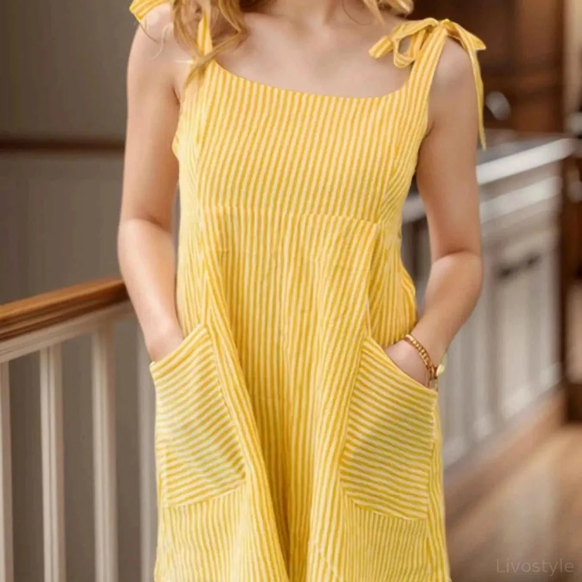 Striped Smocked Back Romper with Shoulder Ties