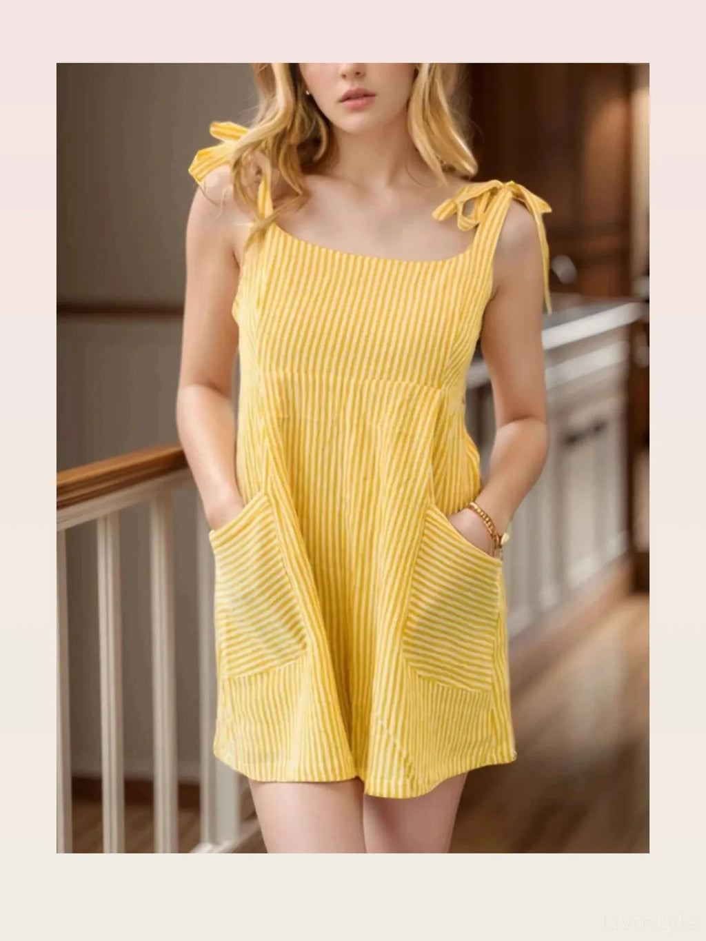Striped Smocked Back Romper with Shoulder Ties