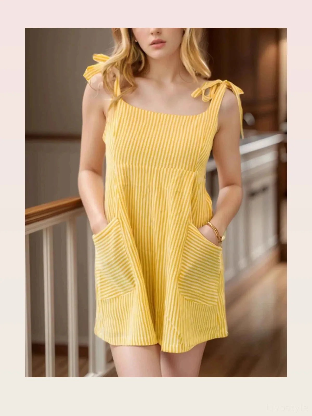 Striped Smocked Back Romper with Shoulder Ties