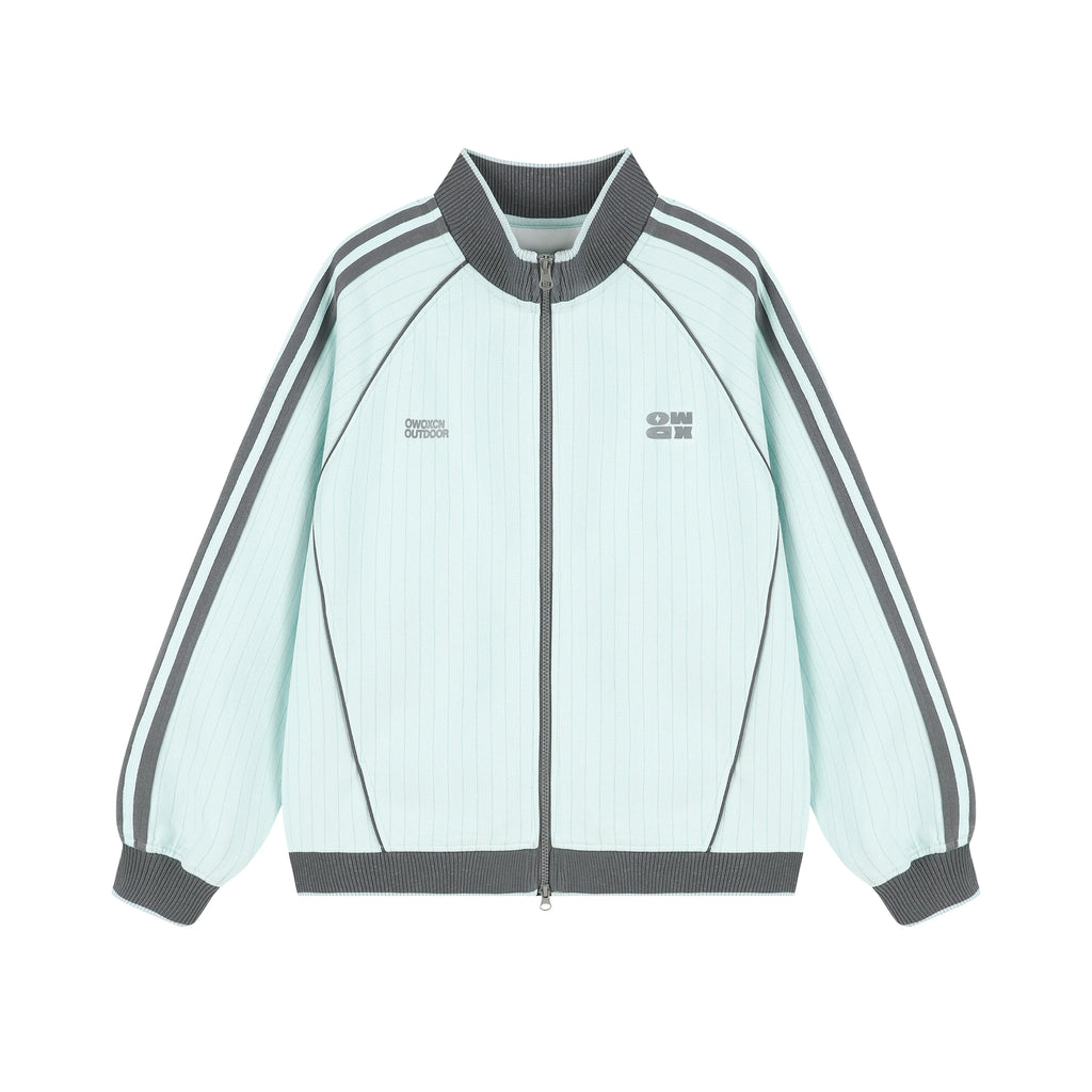 Striped Colorblock Stand-Up Collar Sports Cardigan Jacket