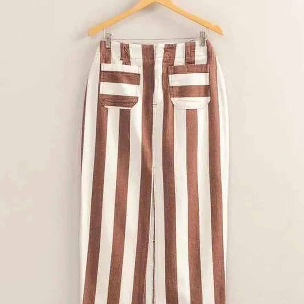 Striped Pocket Detail Cotton Maxi Skirt