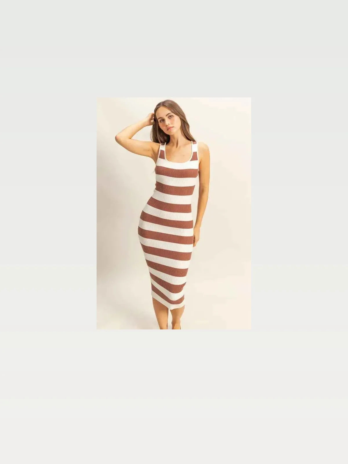 Striped Scoop Neck Wide Strap Knit Midi Dress