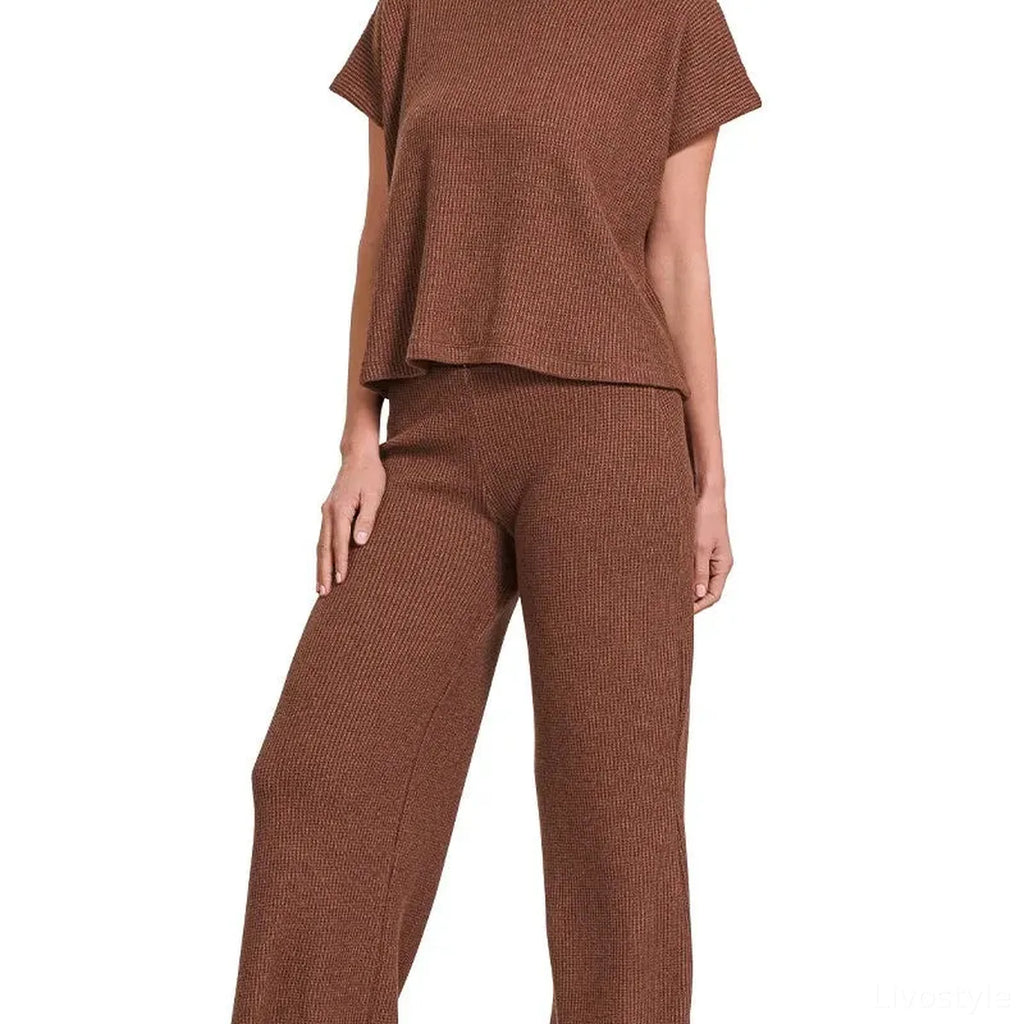 Mock Neck Sweater Boxy Top and Wide Leg Pants Set
