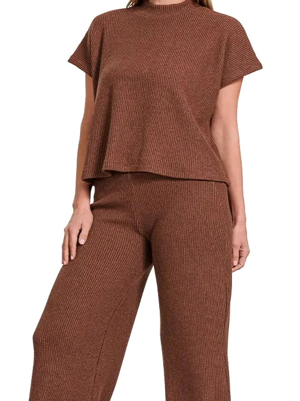 Mock Neck Sweater Boxy Top and Wide Leg Pants Set