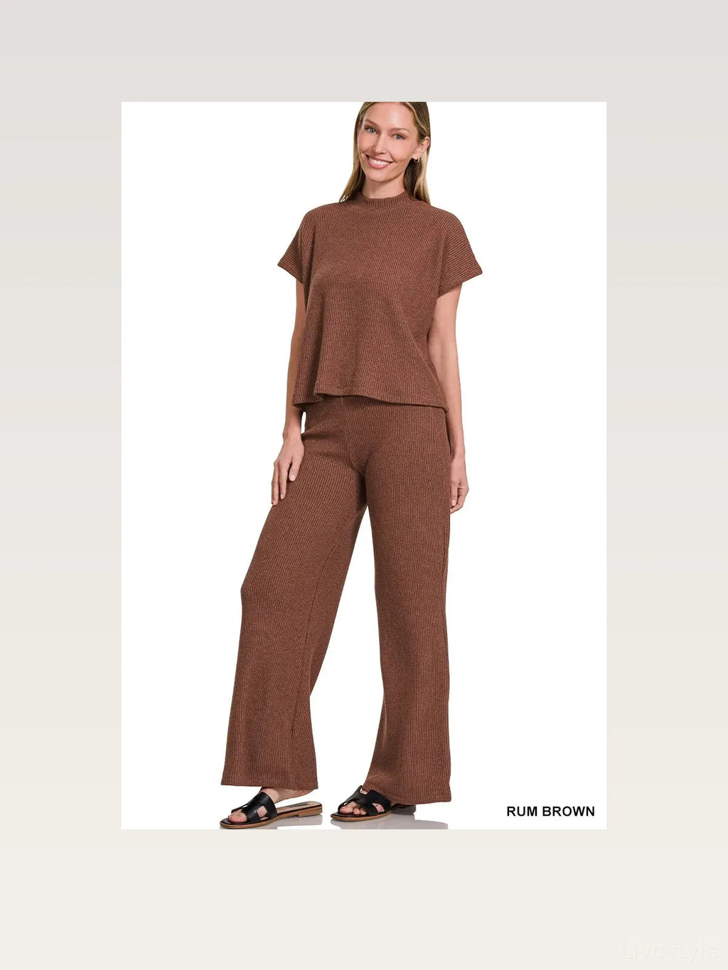 Mock Neck Sweater Boxy Top and Wide Leg Pants Set