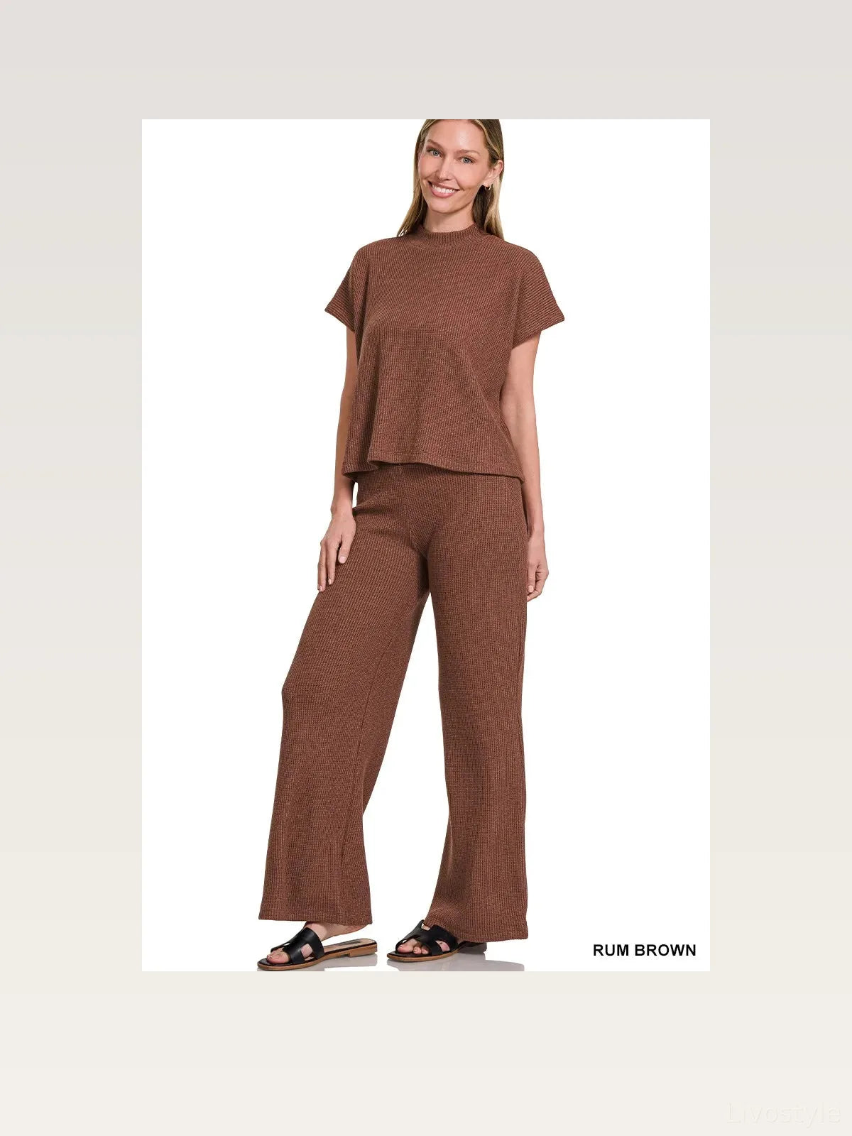 Mock Neck Sweater Boxy Top and Wide Leg Pants Set