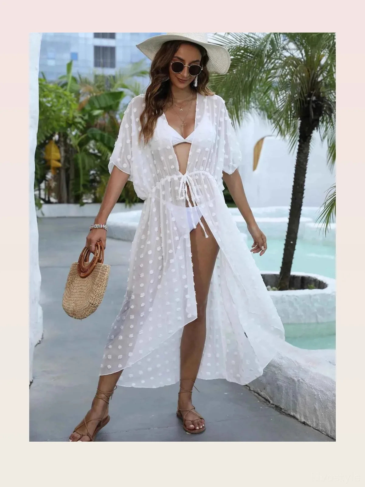Swiss Dot Sheer Beach Cover-Up Maxi Dress