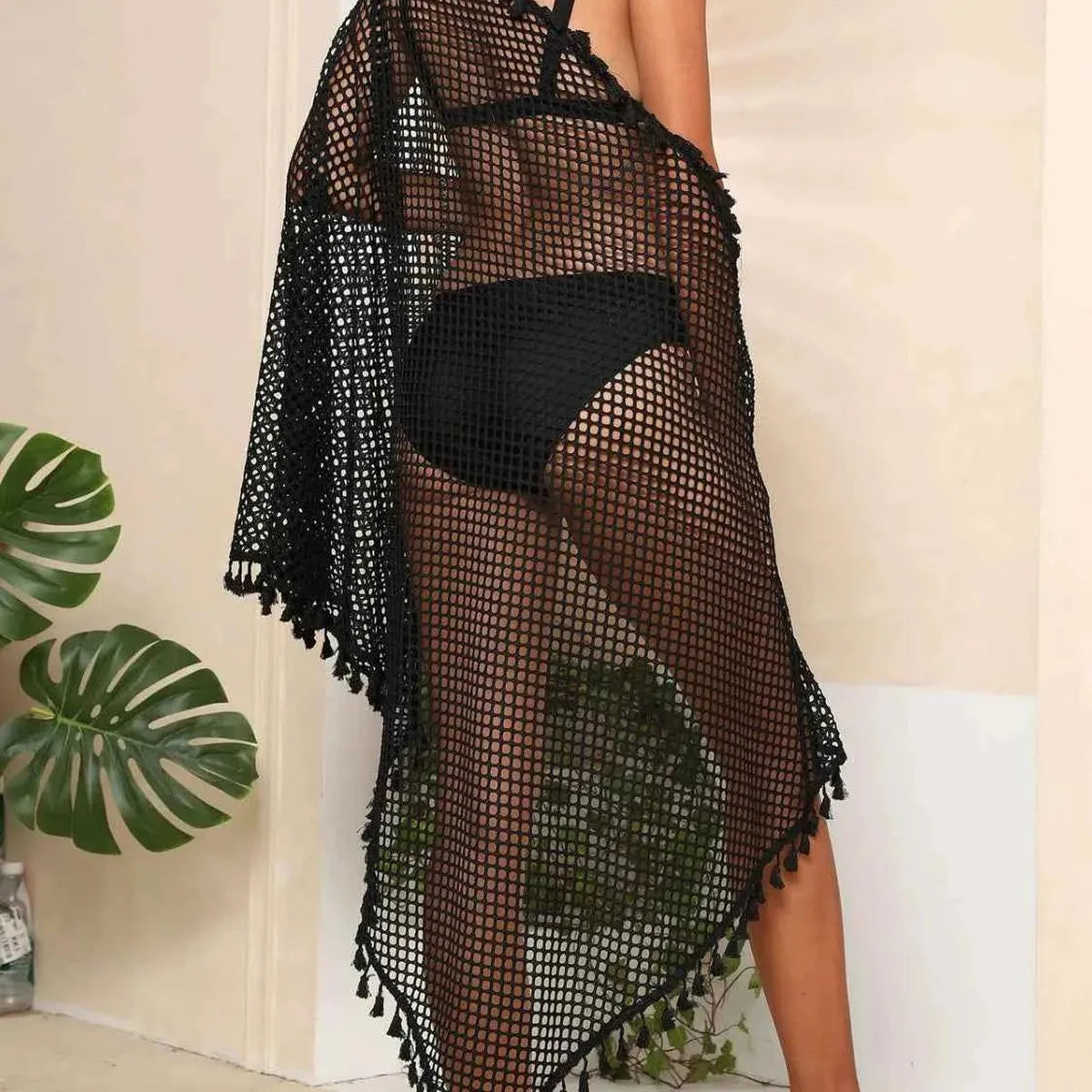 Tassel Openwork Open Front Beach Cover-Up Duster