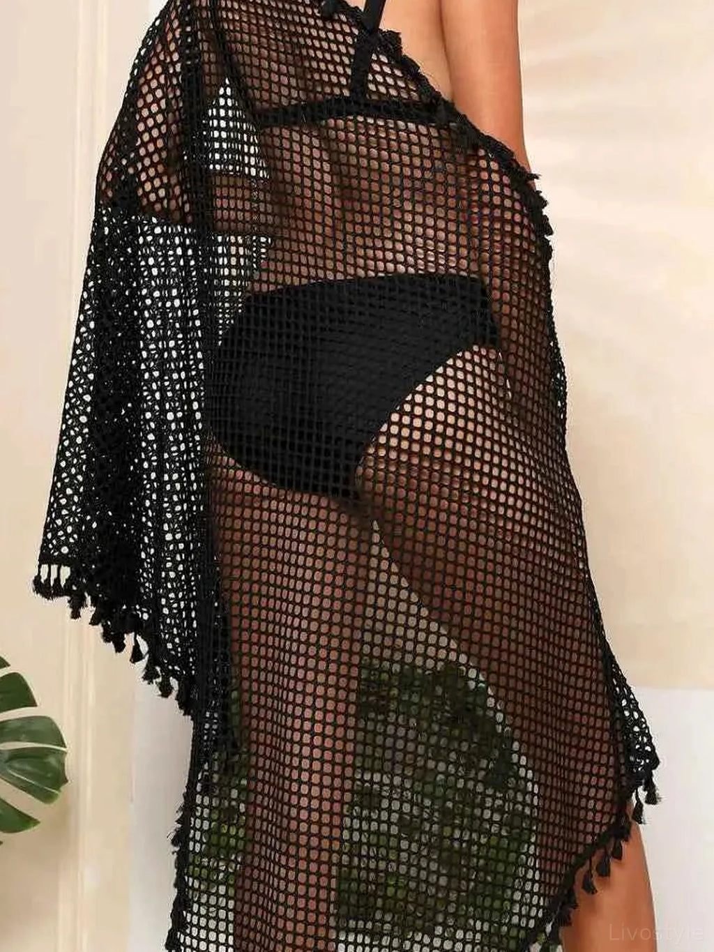 Tassel Openwork Open Front Beach Cover-Up Duster