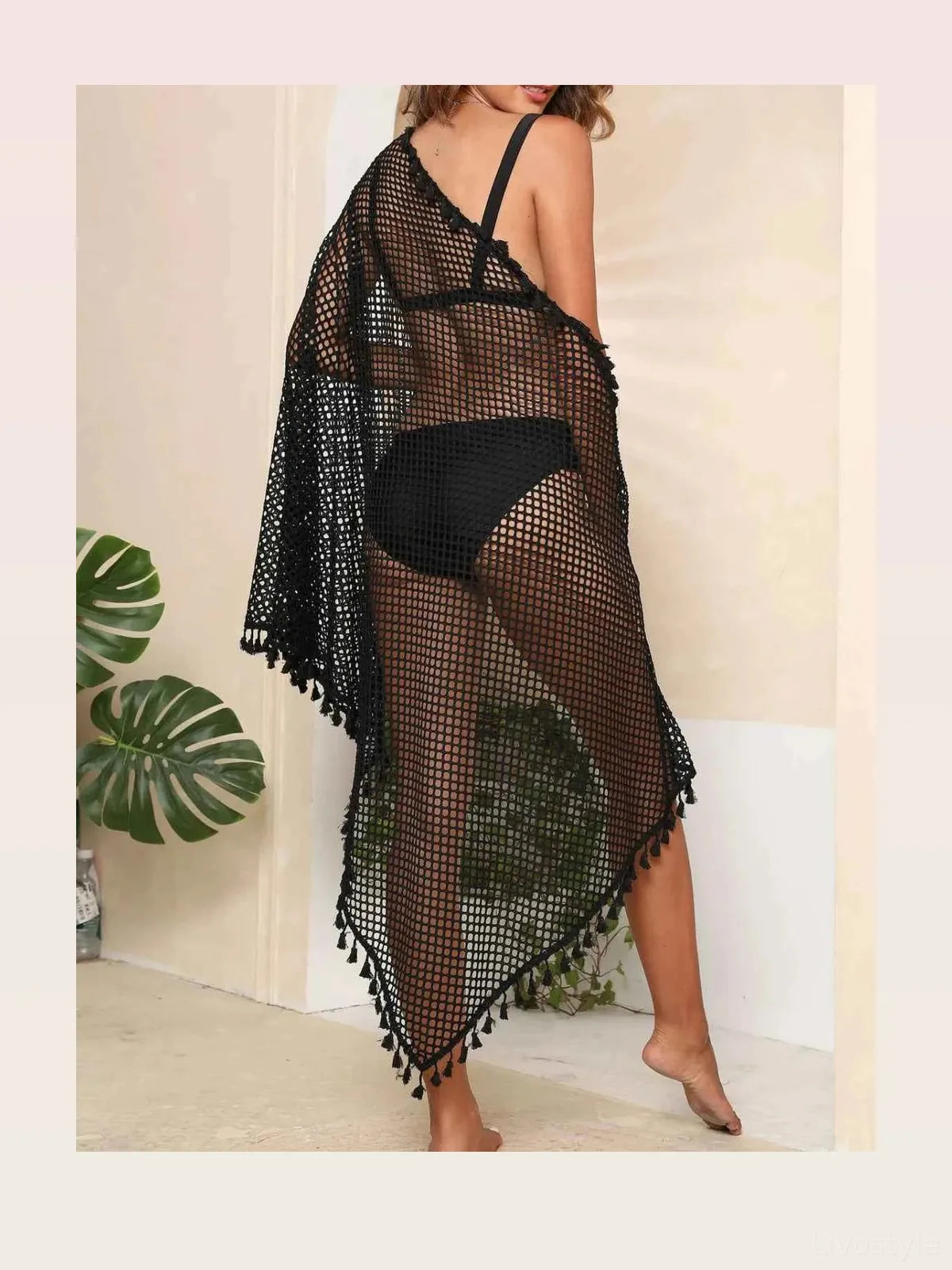 Tassel Openwork Open Front Beach Cover-Up Duster