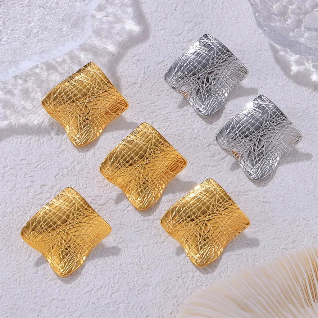 Textured Titanium Steel Geometric Stud Earrings