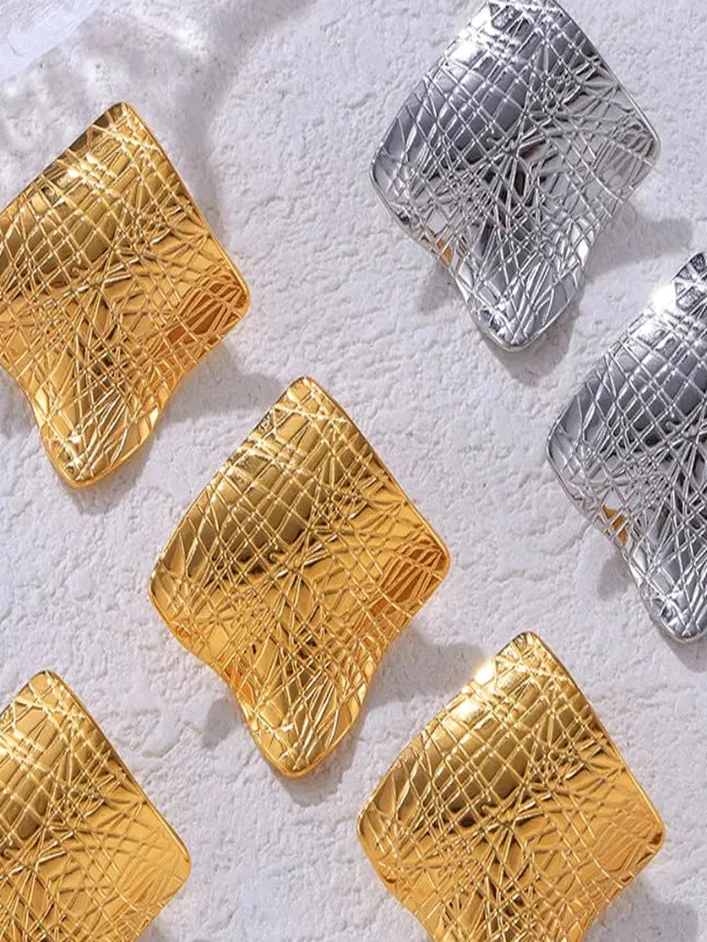 Textured Titanium Steel Geometric Stud Earrings
