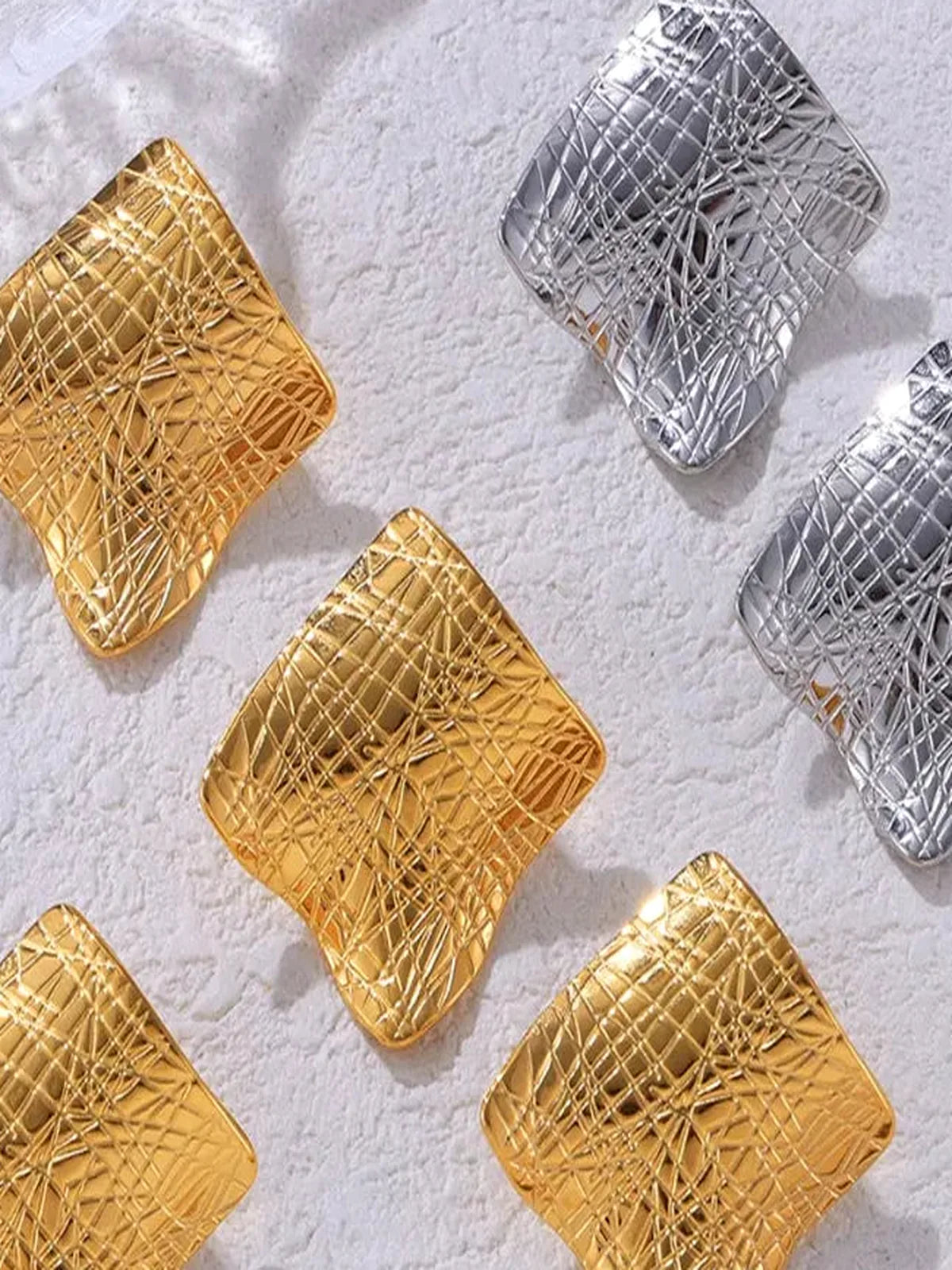 Textured Titanium Steel Geometric Stud Earrings
