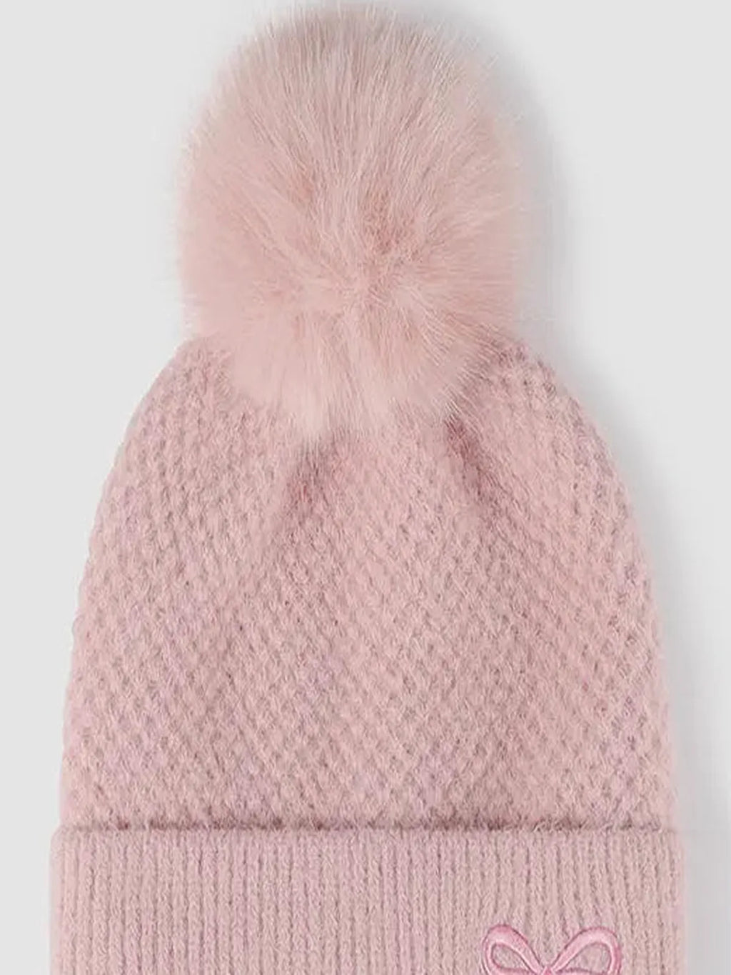 Thermal Bow Knit Hat with Pompom
