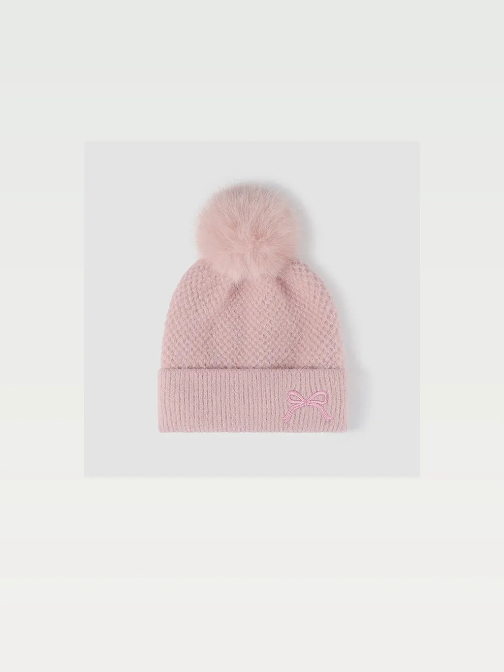 Thermal Bow Knit Hat with Pompom