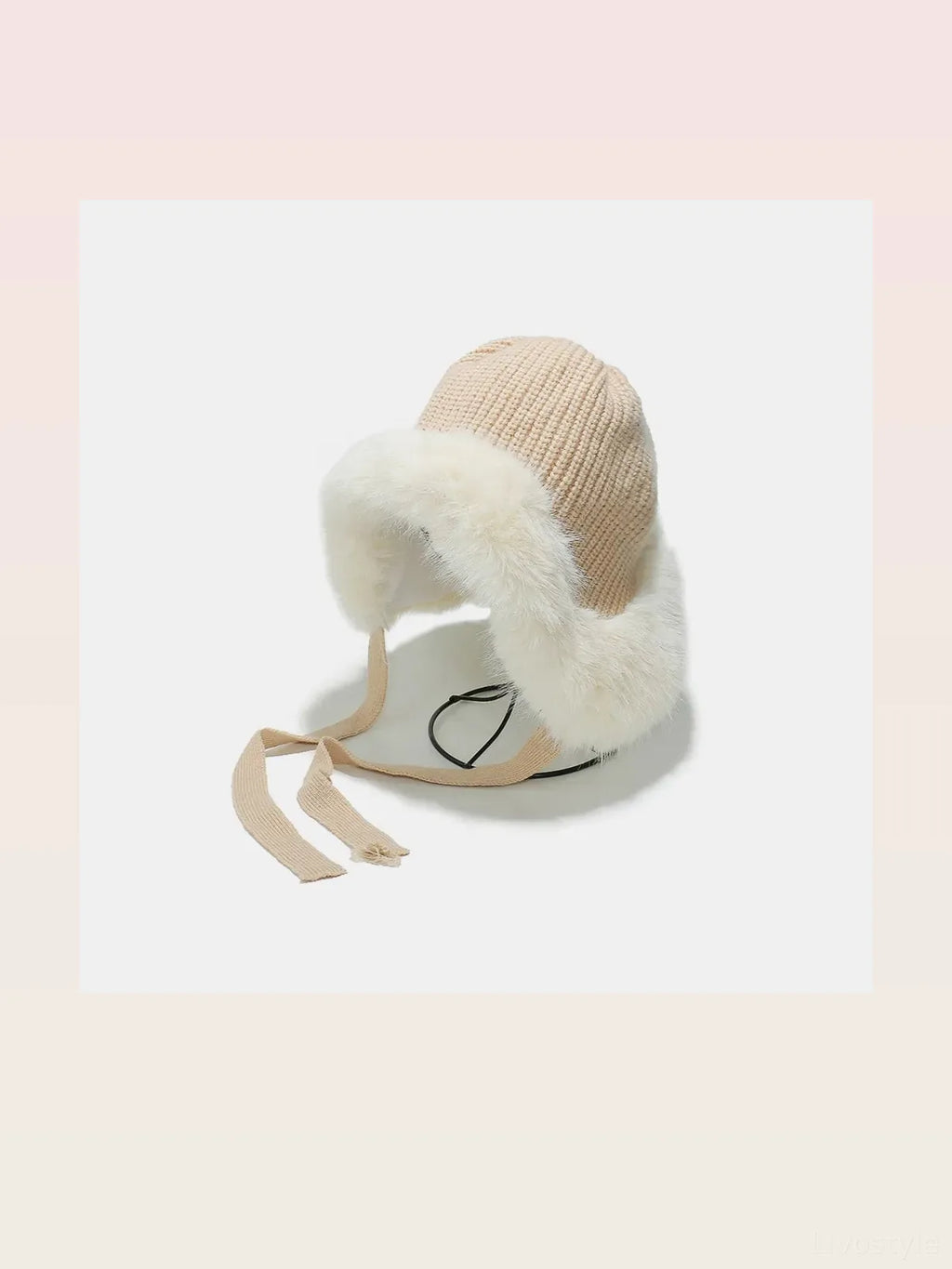 Thermal Ribbed Knit Ear Flap Hat with Fuzzy Ties