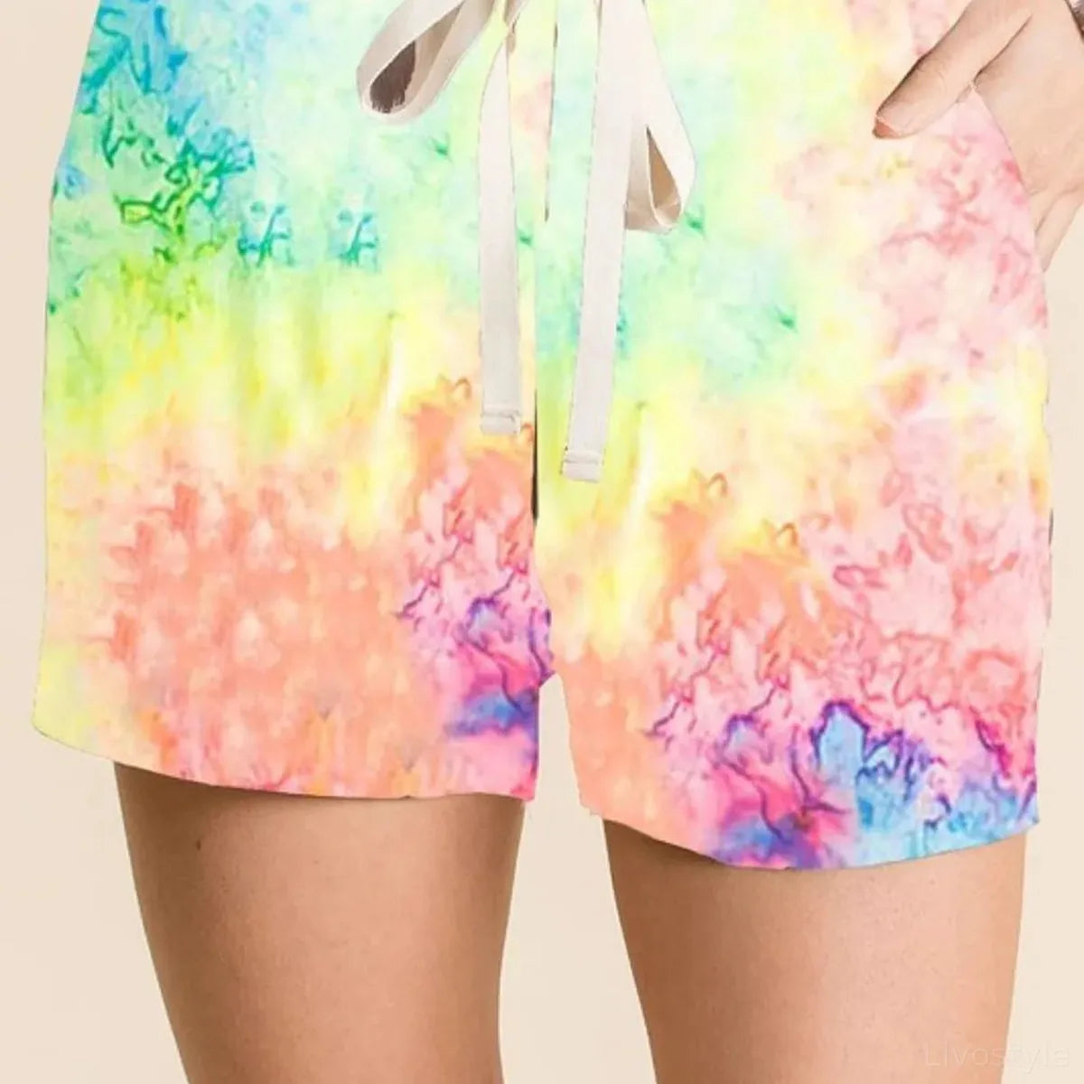 Tie Dye Cotton Knit Shorts with Drawstring Waist