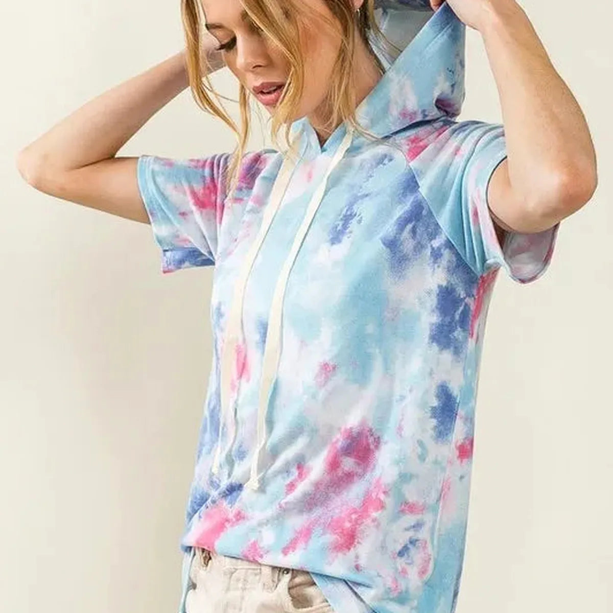 Tie-Dye Terry Hoodie with Adjustable Drawstring