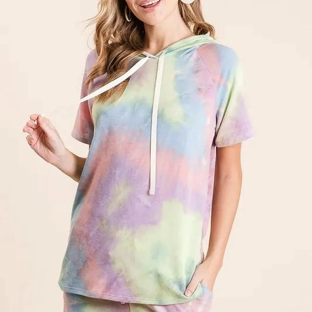 Tie-Dye Drawstring Hoodie in Soft Terry Fabric