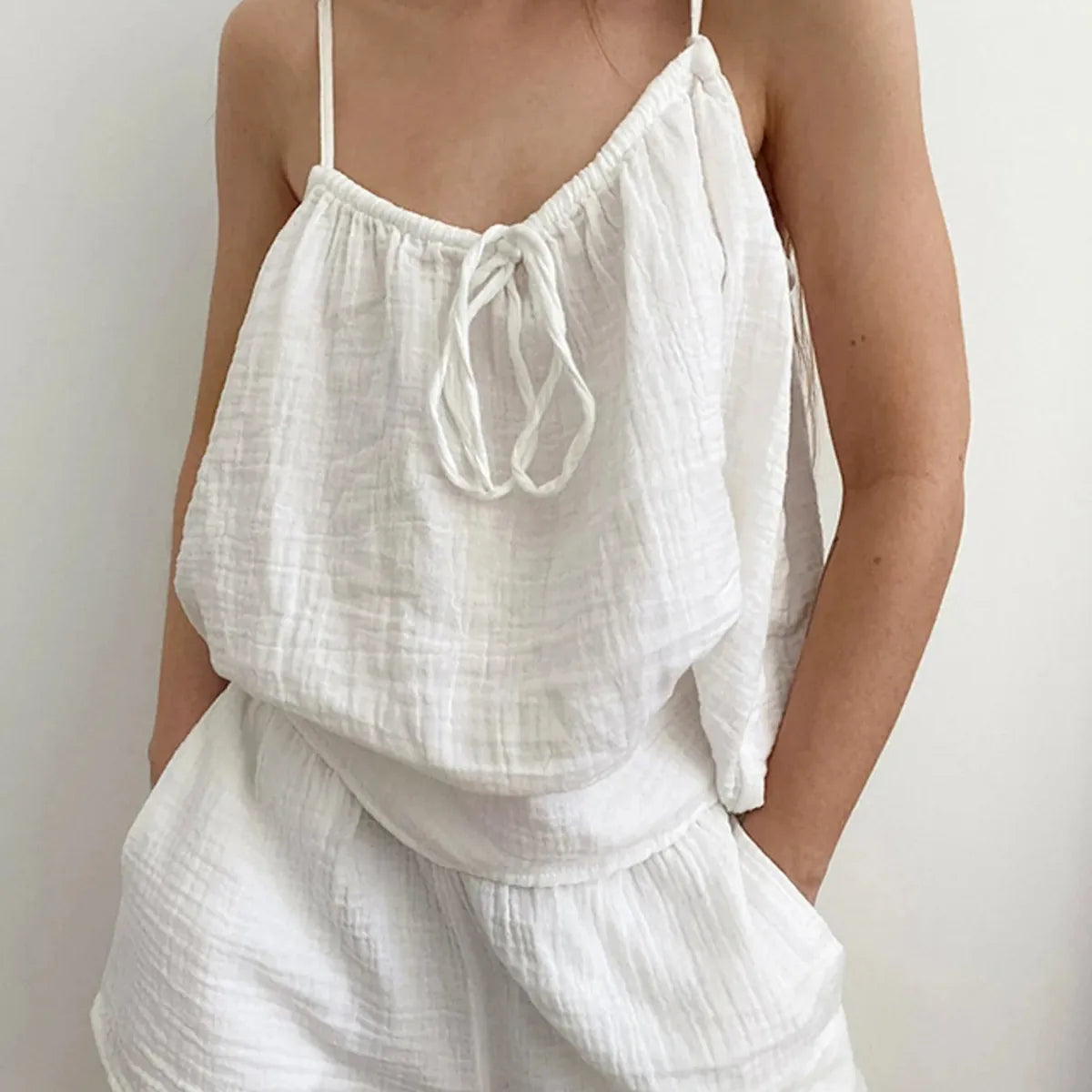 Tie Front Cami and Drawstring Shorts Lounge Set