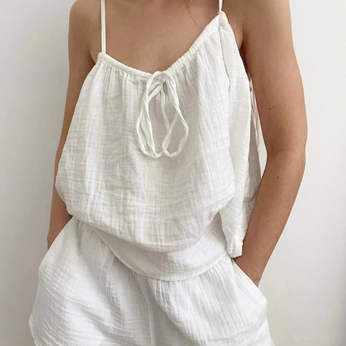 Tie Front Cami and Drawstring Shorts Lounge Set