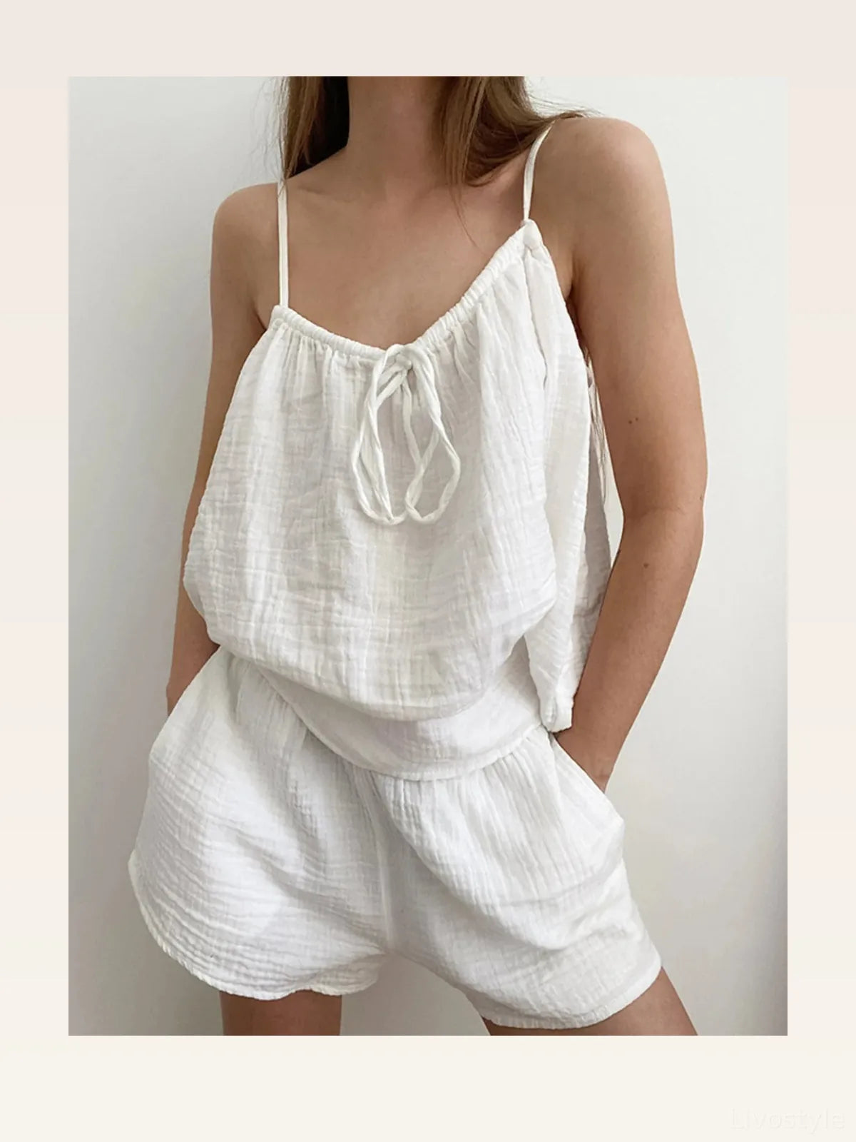 Tie Front Cami and Drawstring Shorts Lounge Set