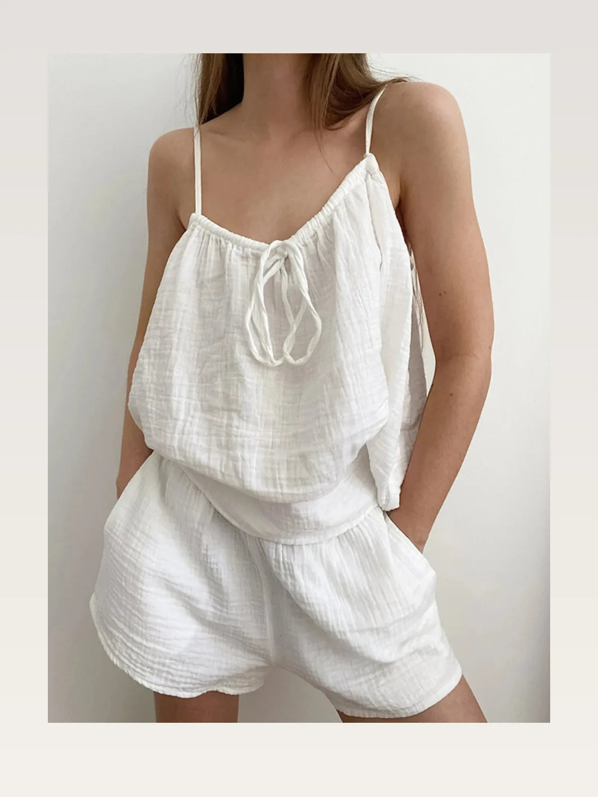 Tie Front Cami and Drawstring Shorts Lounge Set