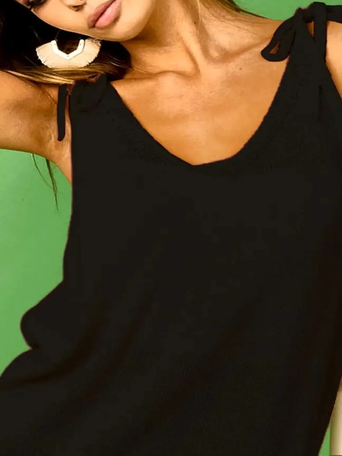 Tie Shoulder Solid Knit Top
