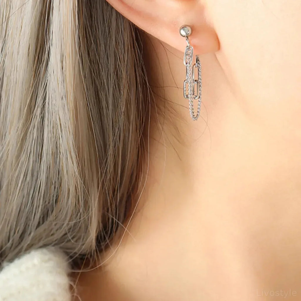 Titanium Steel Double Chain Drop Earrings