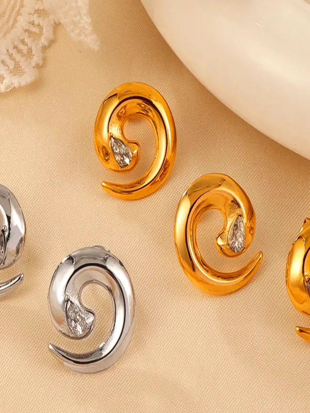 Titanium Steel Zircon Spiral Stud Earrings