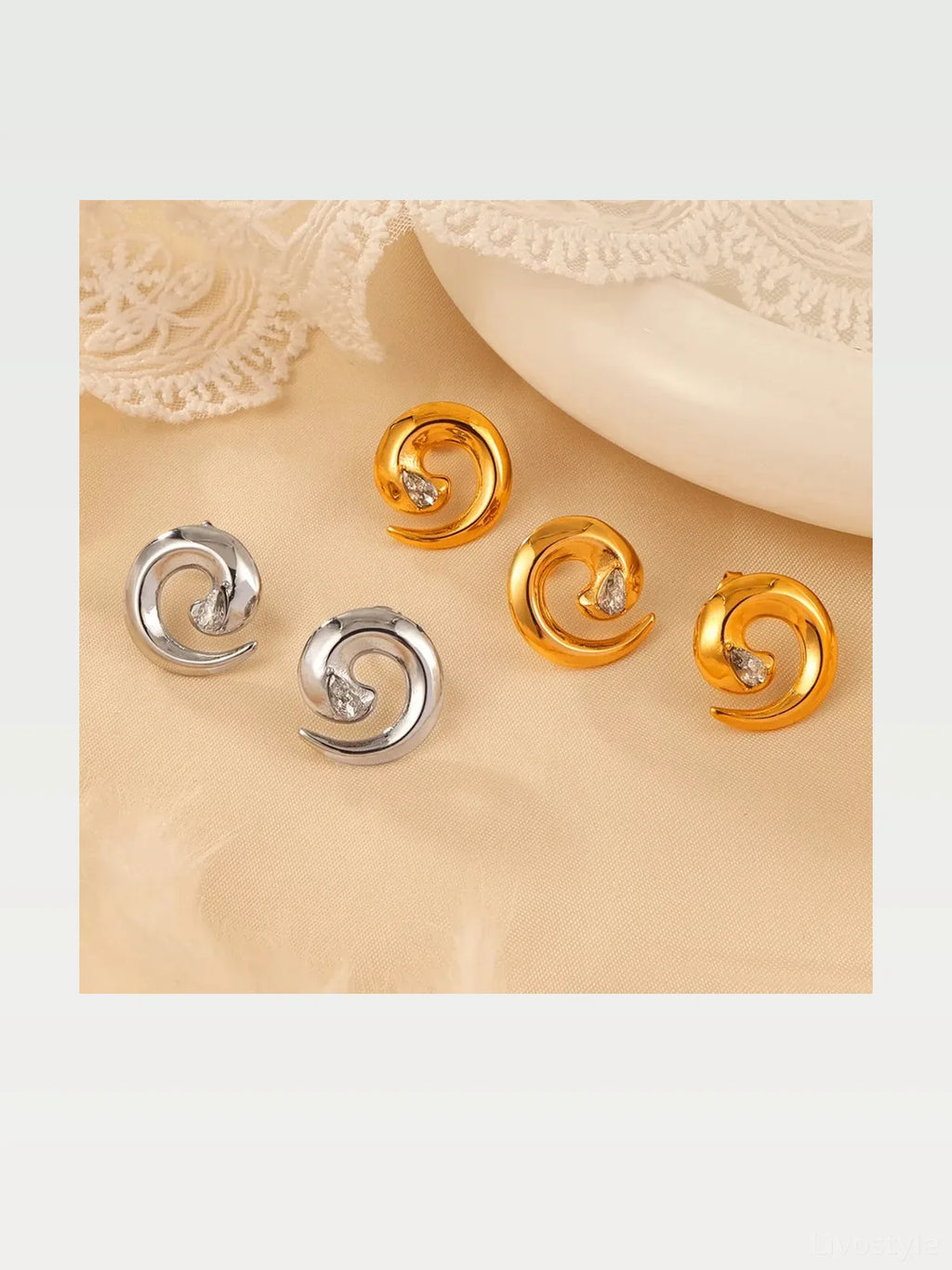 Titanium Steel Zircon Spiral Stud Earrings