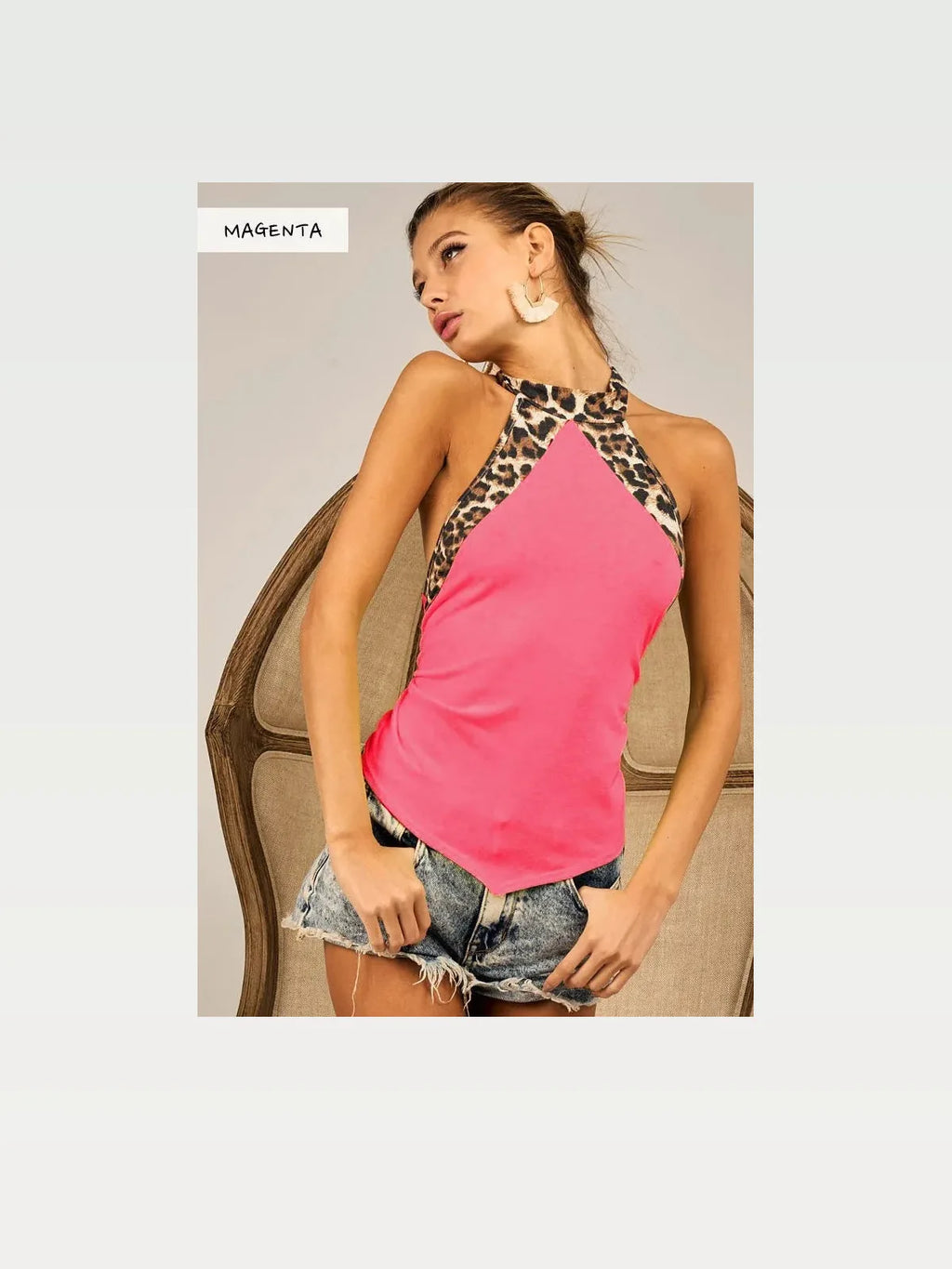 Leopard Print Halter Top with Tie Detail