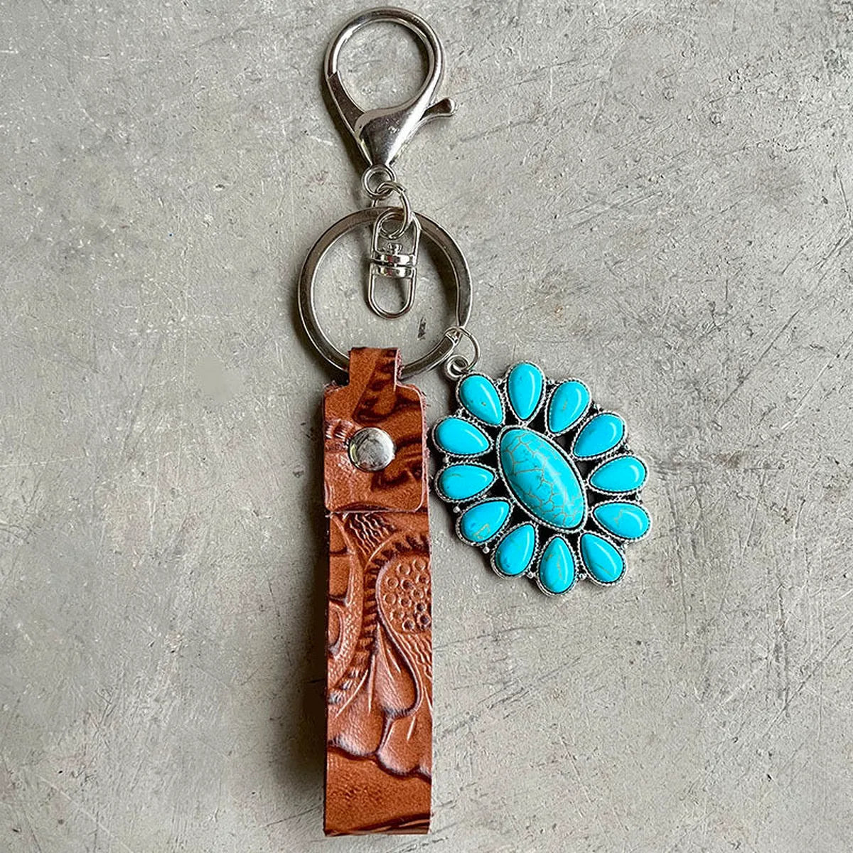 Turquoise Genuine Leather Western Key Chain
