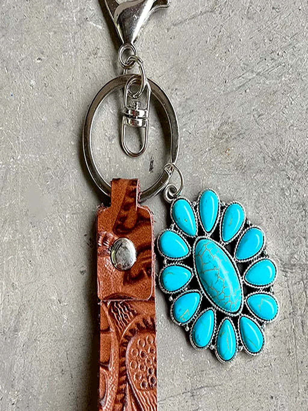 Turquoise Genuine Leather Western Key Chain