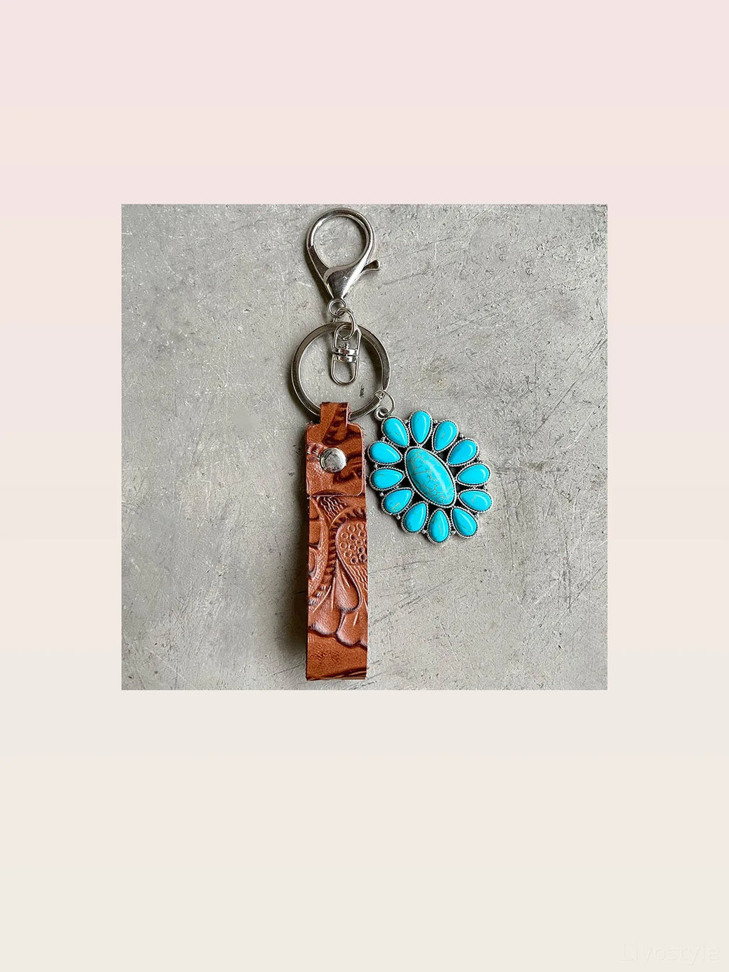 Turquoise Genuine Leather Western Key Chain
